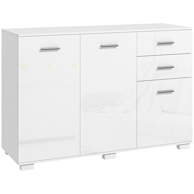 Modern Sideboard Storage Cabinet with 2 Drawers & 3 Doors, Adjustable Shelves - High Gloss White