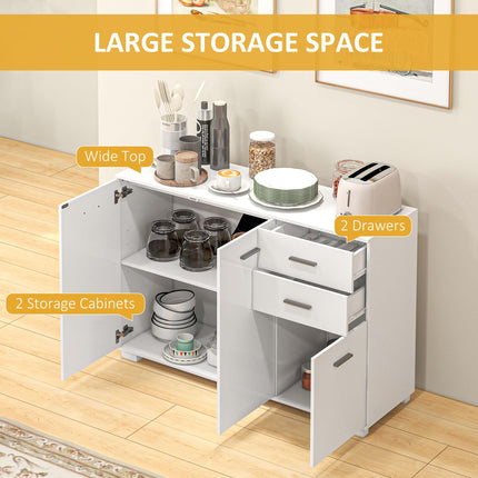 Modern Sideboard Storage Cabinet with 2 Drawers & 3 Doors, Adjustable Shelves - High Gloss White
