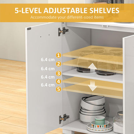 Modern Sideboard Storage Cabinet with 2 Drawers & 3 Doors, Adjustable Shelves - High Gloss White
