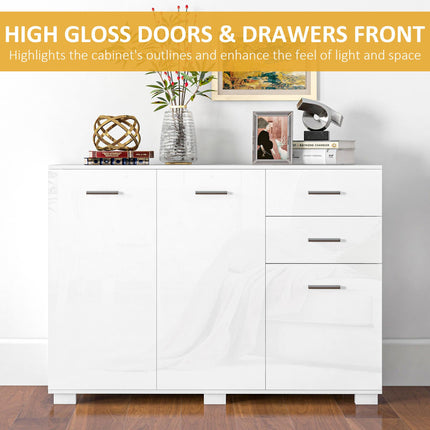 Modern Sideboard Storage Cabinet with 2 Drawers & 3 Doors, Adjustable Shelves - High Gloss White
