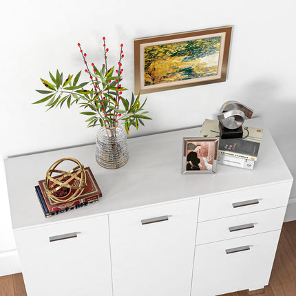 Modern Sideboard Storage Cabinet with 2 Drawers & 3 Doors, Adjustable Shelves - High Gloss White