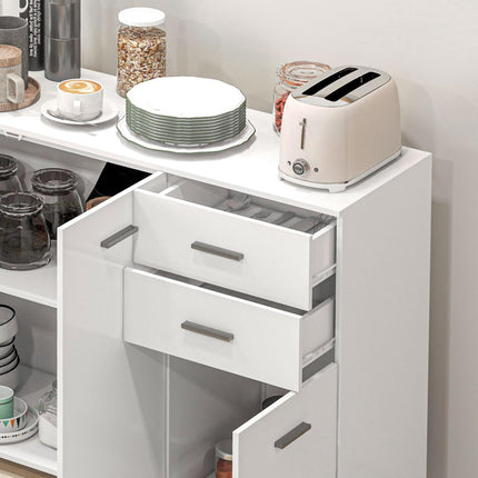 Modern Sideboard Storage Cabinet with 2 Drawers & 3 Doors, Adjustable Shelves - High Gloss White