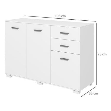 Modern Sideboard Storage Cabinet with 2 Drawers, 3 Doors & Adjustable Shelves - White