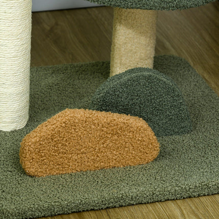 Small Indoor Cat Tree with Scratching Posts, 2 Beds & Toy Ball, 43x39x52cm - Green Brown Beige