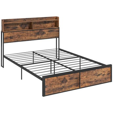 Industrial King Bed Frame with Storage Headboard and Footboard - Rustic Brown