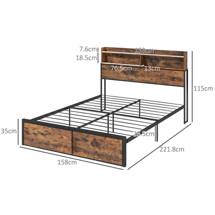 Industrial King Bed Frame with Storage Headboard and Footboard - Rustic Brown