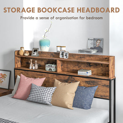 Industrial King Bed Frame with Storage Headboard and Footboard - Rustic Brown