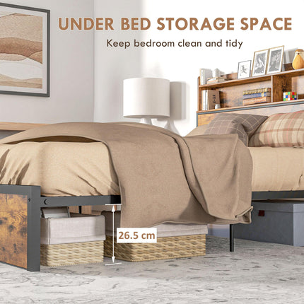 Industrial King Bed Frame with Storage Headboard and Footboard - Rustic Brown