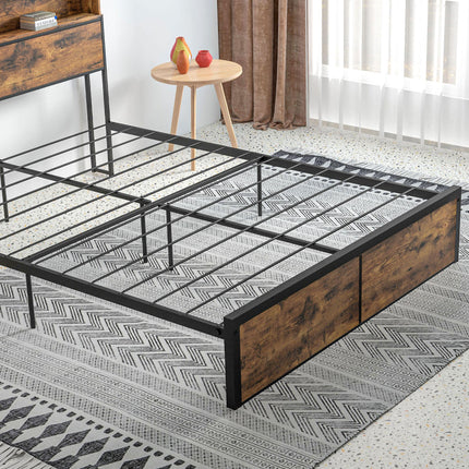 Industrial King Bed Frame with Storage Headboard and Footboard - Rustic Brown