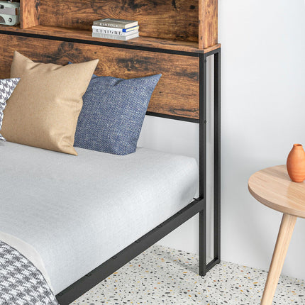 Industrial King Bed Frame with Storage Headboard and Footboard - Rustic Brown