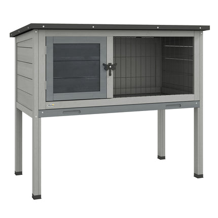 Wooden Rabbit Hutch with Built-in Tray and Openable Asphalt Roof 84x43x70 cm - Grey