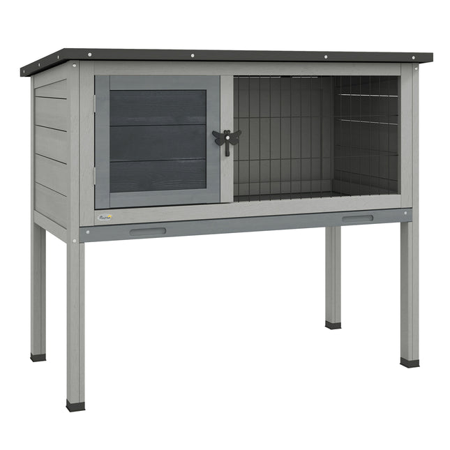 Wooden Rabbit Hutch with Built-in Tray and Openable Asphalt Roof 84x43x70 cm - Grey