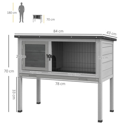 Wooden Rabbit Hutch with Built-in Tray and Openable Asphalt Roof 84x43x70 cm - Grey