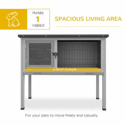 Wooden Rabbit Hutch with Built-in Tray and Openable Asphalt Roof 84x43x70 cm - Grey