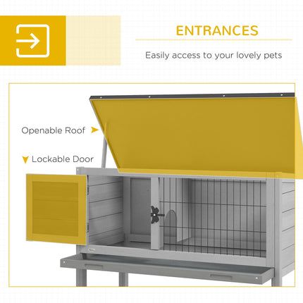 Wooden Rabbit Hutch with Built-in Tray and Openable Asphalt Roof 84x43x70 cm - Grey