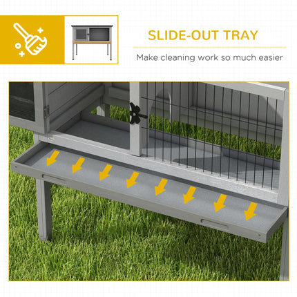 Wooden Rabbit Hutch with Built-in Tray and Openable Asphalt Roof 84x43x70 cm - Grey