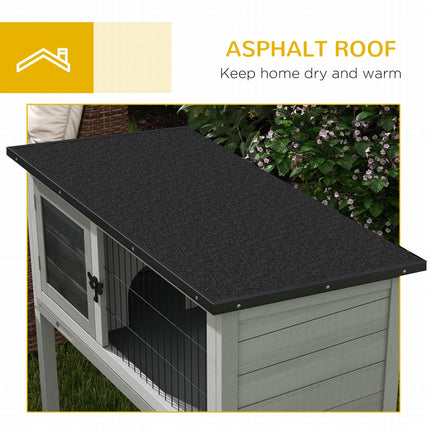 Wooden Rabbit Hutch with Built-in Tray and Openable Asphalt Roof 84x43x70 cm - Grey