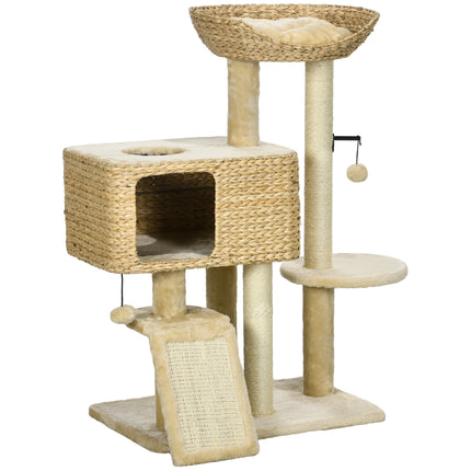 95cm Indoor Cat Tree Tower with Scratching Post, Cat House, Toy Ball, Platform - Beige