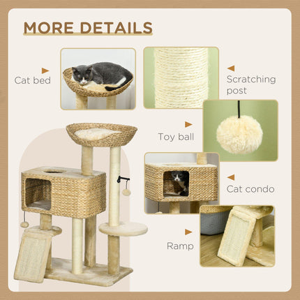 95cm Indoor Cat Tree Tower with Scratching Post, Cat House, Toy Ball, Platform - Beige