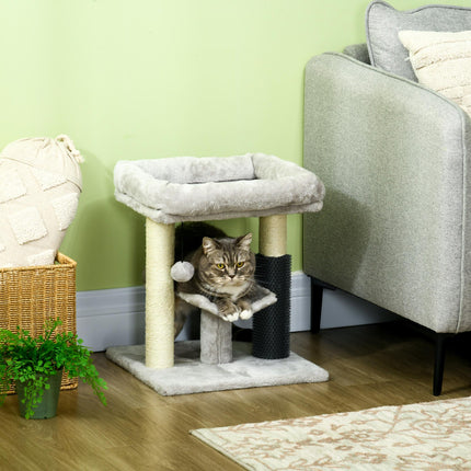 48cm Cat Tree with Self Groomer, Scratching Post & Hanging Ball - Grey