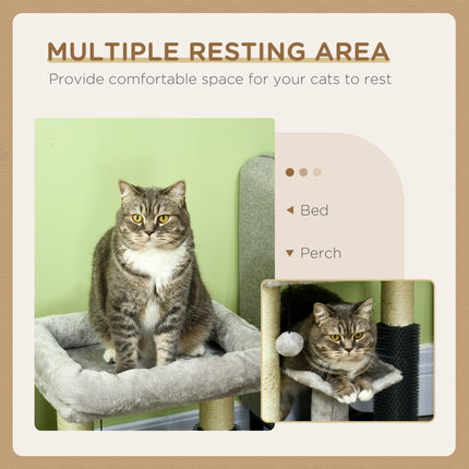 48cm Cat Tree with Self Groomer, Scratching Post & Hanging Ball - Grey