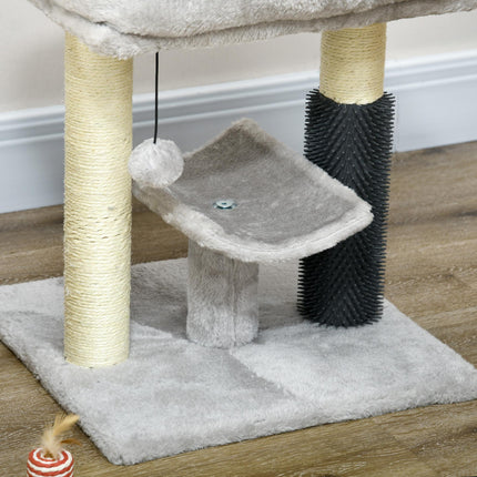 48cm Cat Tree with Self Groomer, Scratching Post & Hanging Ball - Grey