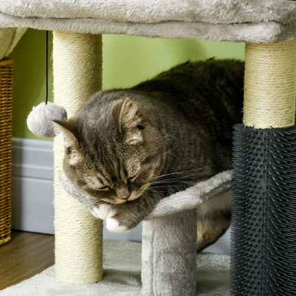 48cm Cat Tree with Self Groomer, Scratching Post & Hanging Ball - Grey