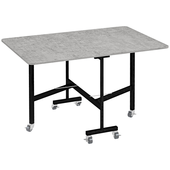 120cm Drop Leaf Folding Dining Table with Metal Frame and Wheels - Grey