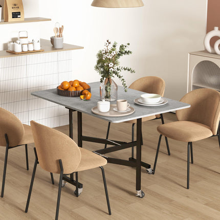 120cm Drop Leaf Folding Dining Table with Metal Frame and Wheels - Grey