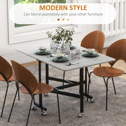 120cm Drop Leaf Folding Dining Table with Metal Frame and Wheels - Grey