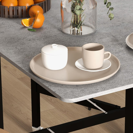 120cm Drop Leaf Folding Dining Table with Metal Frame and Wheels - Grey