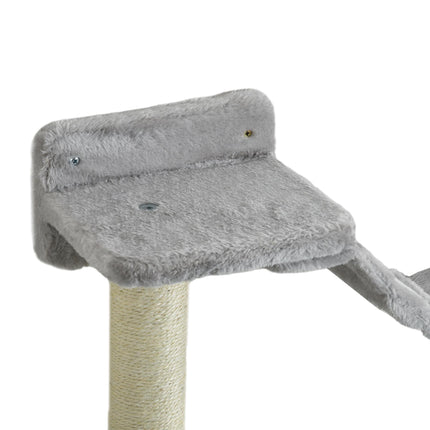 Four-Piece Wall-Mounted Cat Furniture Set with Hammock, Ladder & Scratching Post - Grey