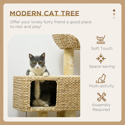 95cm Cat Tree Tower for Indoor Cats, with Scratching Post, Cat House, Toy Ball, Platform - Beige