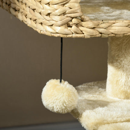 95cm Cat Tree Tower for Indoor Cats, with Scratching Post, Cat House, Toy Ball, Platform - Beige