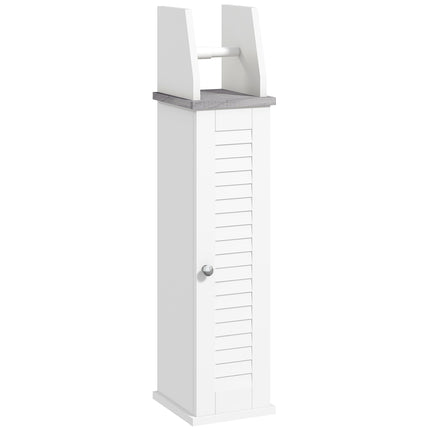 Slim Bathroom Floor Cabinet with Adjustable Shelf and Toilet Roll Holder - White