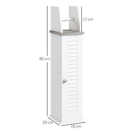 Slim Bathroom Floor Cabinet with Adjustable Shelf and Toilet Roll Holder - White