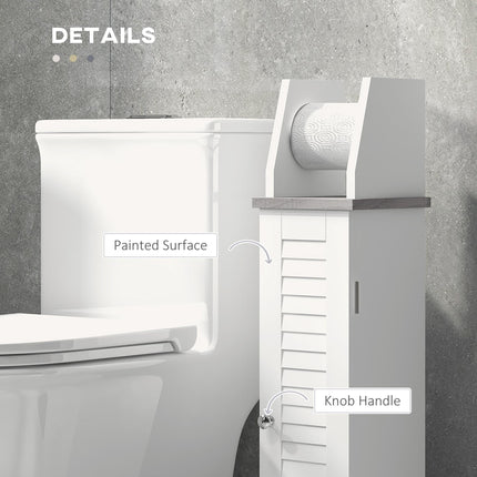 Slim Bathroom Floor Cabinet with Adjustable Shelf and Toilet Roll Holder - White
