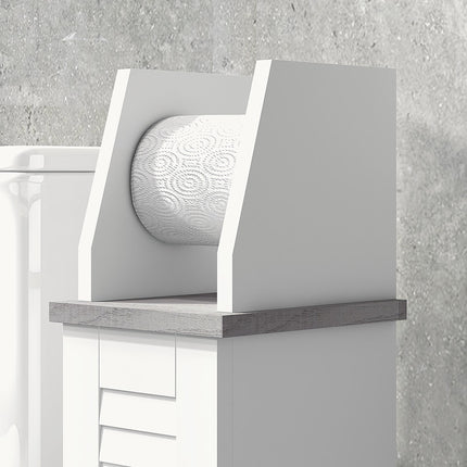 Slim Bathroom Floor Cabinet with Adjustable Shelf and Toilet Roll Holder - White