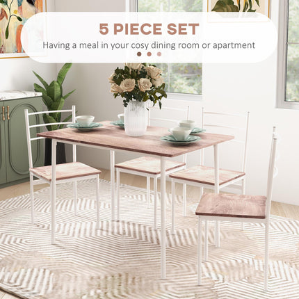 Five-Piece Compact Dining Table and Chairs Set - Brown/White