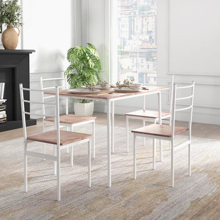 Five-Piece Compact Dining Table and Chairs Set - Brown/White