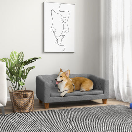 Elevated Dog Sofa Bed for Small & Medium Dogs with Removable Cushion and Anti-Slip Pads - Grey