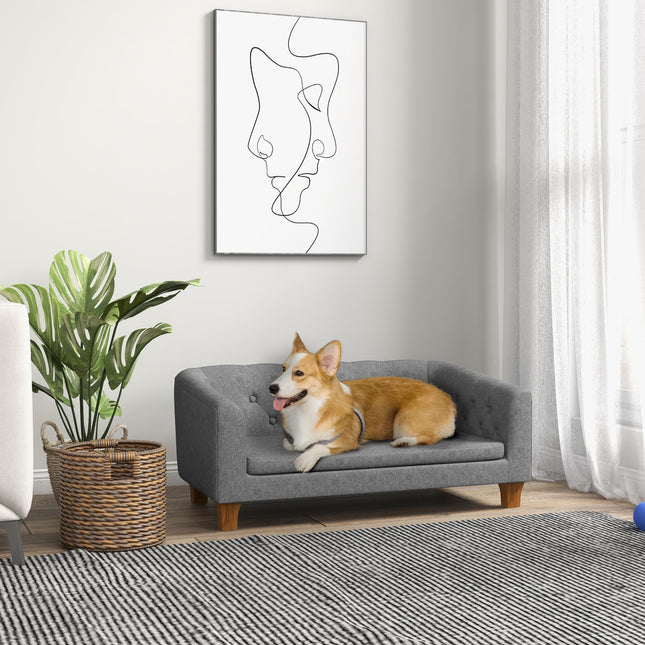 Elevated Dog Sofa Bed for Small & Medium Dogs with Removable Cushion and Anti-Slip Pads - Grey