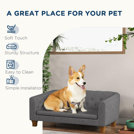 Elevated Dog Sofa Bed for Small & Medium Dogs with Removable Cushion and Anti-Slip Pads - Grey