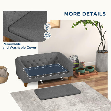 Elevated Dog Sofa Bed for Small & Medium Dogs with Removable Cushion and Anti-Slip Pads - Grey