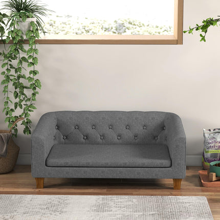 Elevated Dog Sofa Bed for Small & Medium Dogs with Removable Cushion and Anti-Slip Pads - Grey