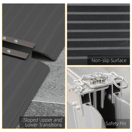 Folding Aluminium Wheelchair Ramp 152 x 73cm 272kg Capacity with Non-Skid Surface & Transition Plates - Black