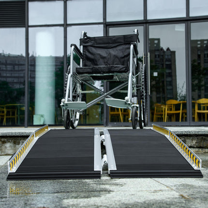 Folding Aluminium Wheelchair Ramp 152 x 73cm 272kg Capacity with Non-Skid Surface & Transition Plates - Black
