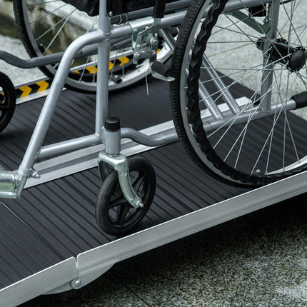 Folding Aluminium Wheelchair Ramp 152 x 73cm 272kg Capacity with Non-Skid Surface & Transition Plates - Black