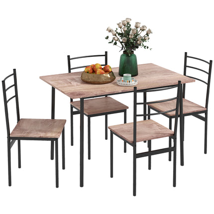 5 Piece Dining Table and 4 Chairs Set Space Saving Compact Kitchen - Brown & Black