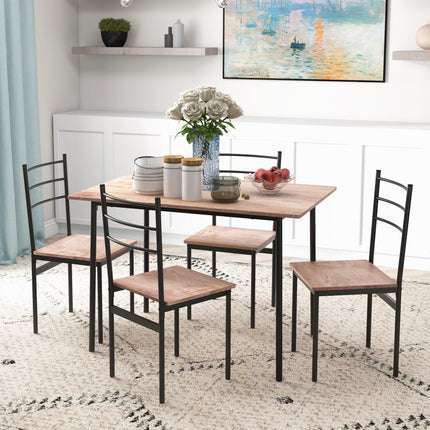 5 Piece Dining Table and 4 Chairs Set Space Saving Compact Kitchen - Brown & Black